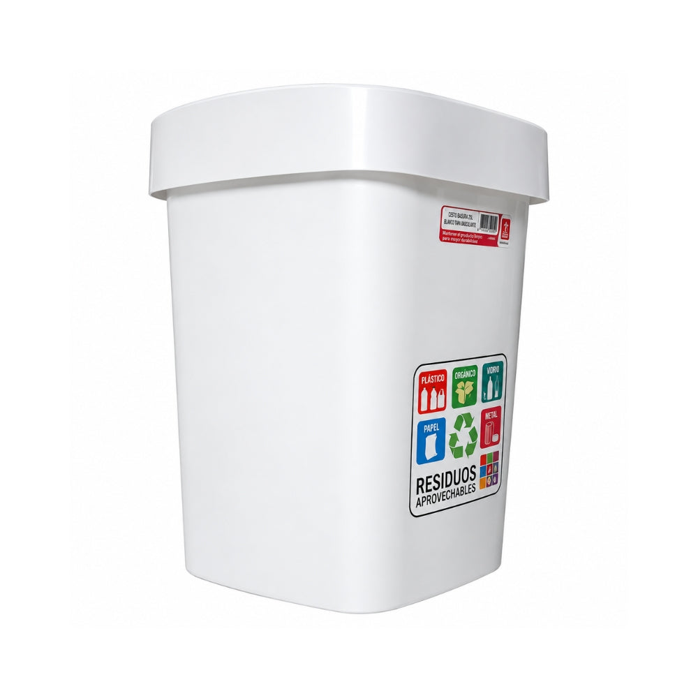 PAPELERA RIMO ELEGANCE SWING 20 LITROS RESIDUOS BLANCO 16507