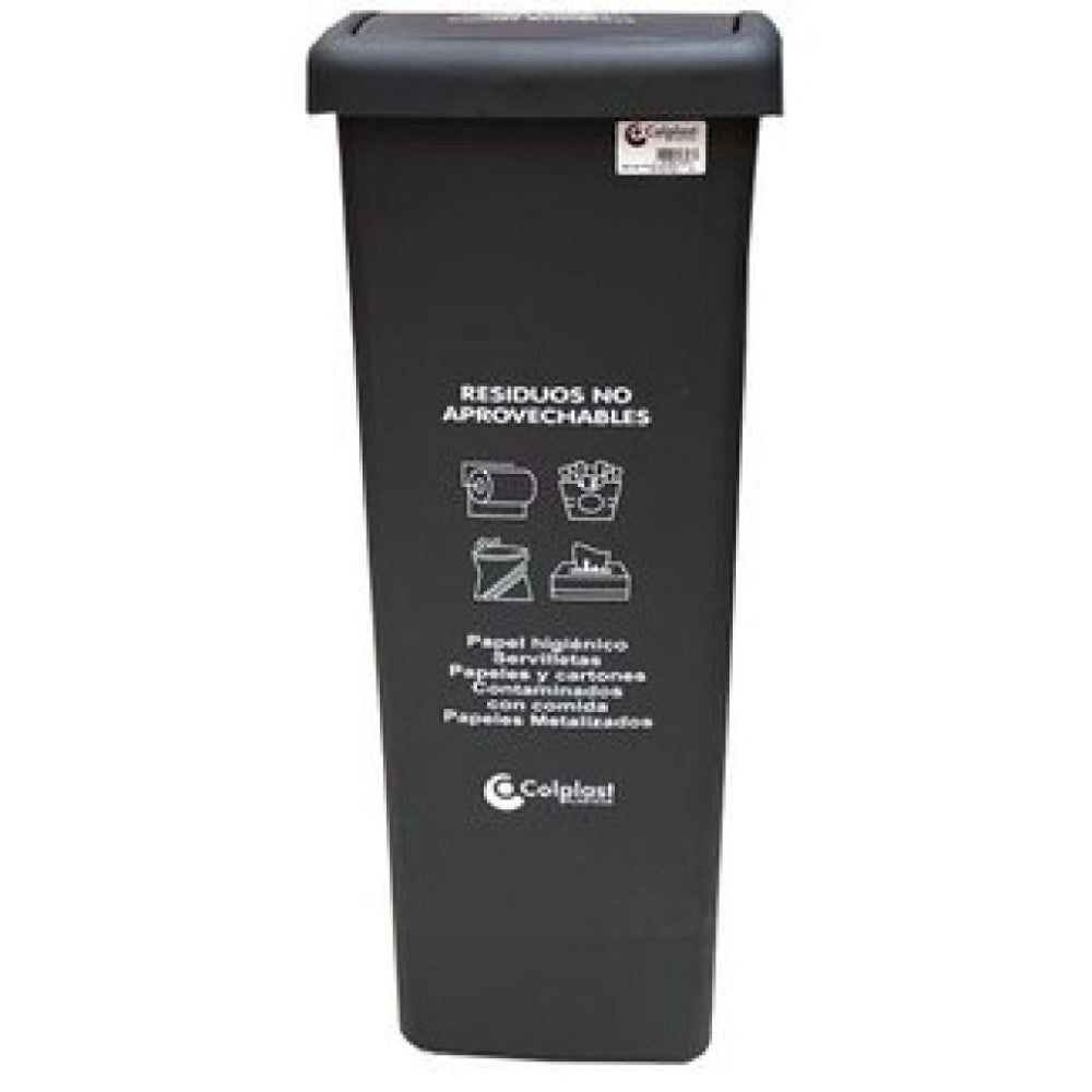 PAPELERA COLPLAST VAIVEN 55 LT TAPA PLANA NEGRA