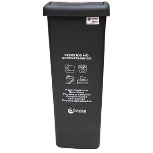 PAPELERA COLPLAST VAIVEN 55 LT TAPA PLANA NEGRA