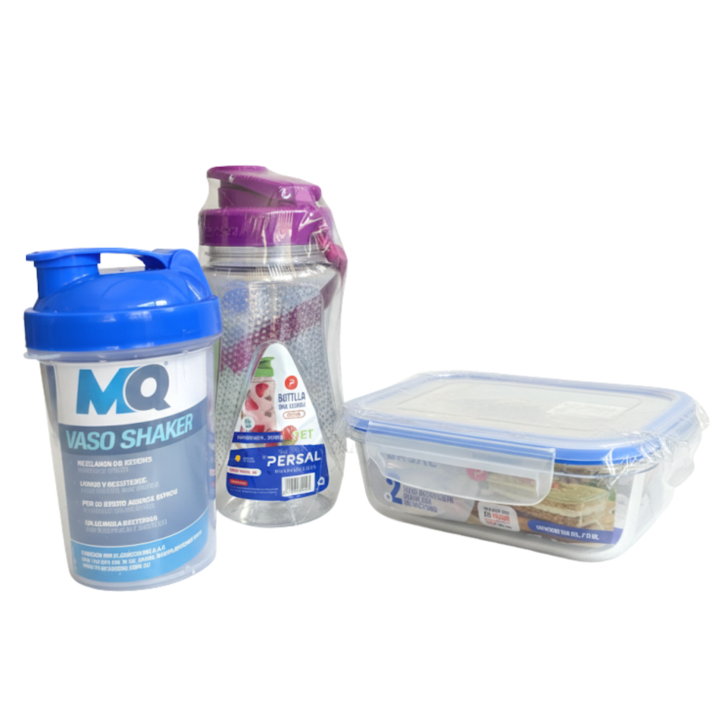 KIT FITNESS INCLUYE REFRACTARIA, SHAKER MQ, BOTELLA PERSAL