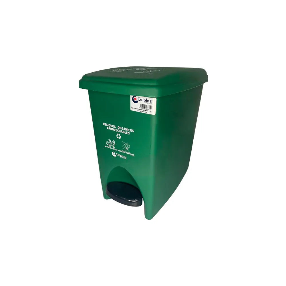 PAPELERA COLPLAS 12LT PEDAL RECTANGULAR VERDE