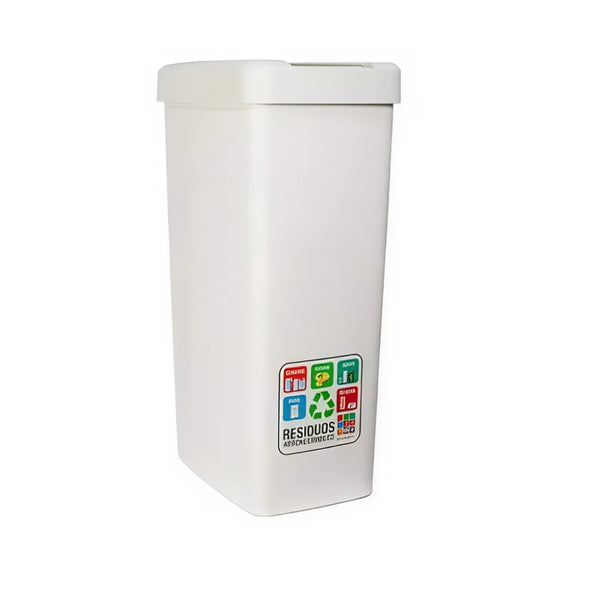 PAPELERA RIMO VAIVEN 55LT T/PLANA RESIDUOS BLANCA