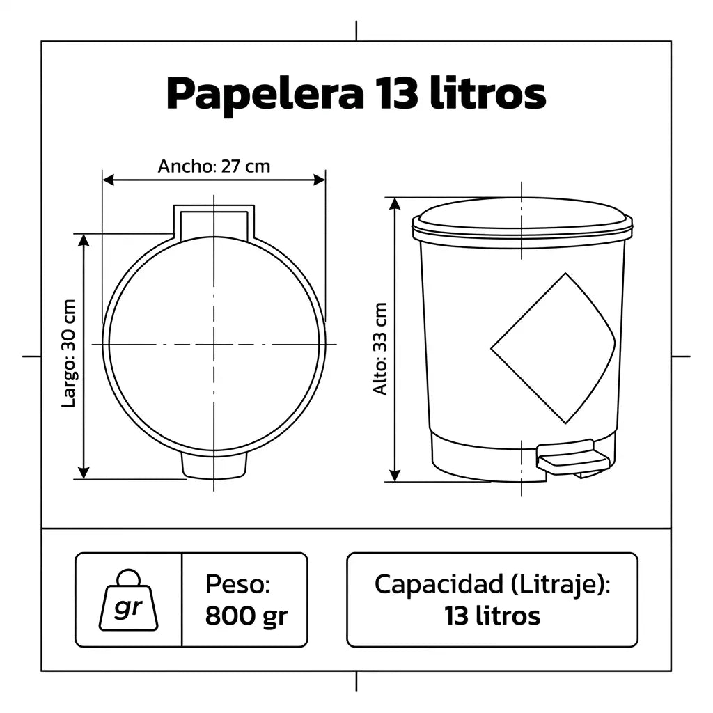 PAPELERA LUXURY PEDAL 13 LT NEGRA