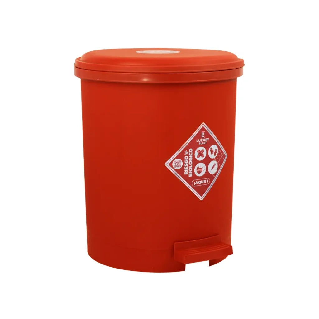 Caneca de basura Luxury Plast rojo de 13 litros con tapa y pedal, diseño redondo.