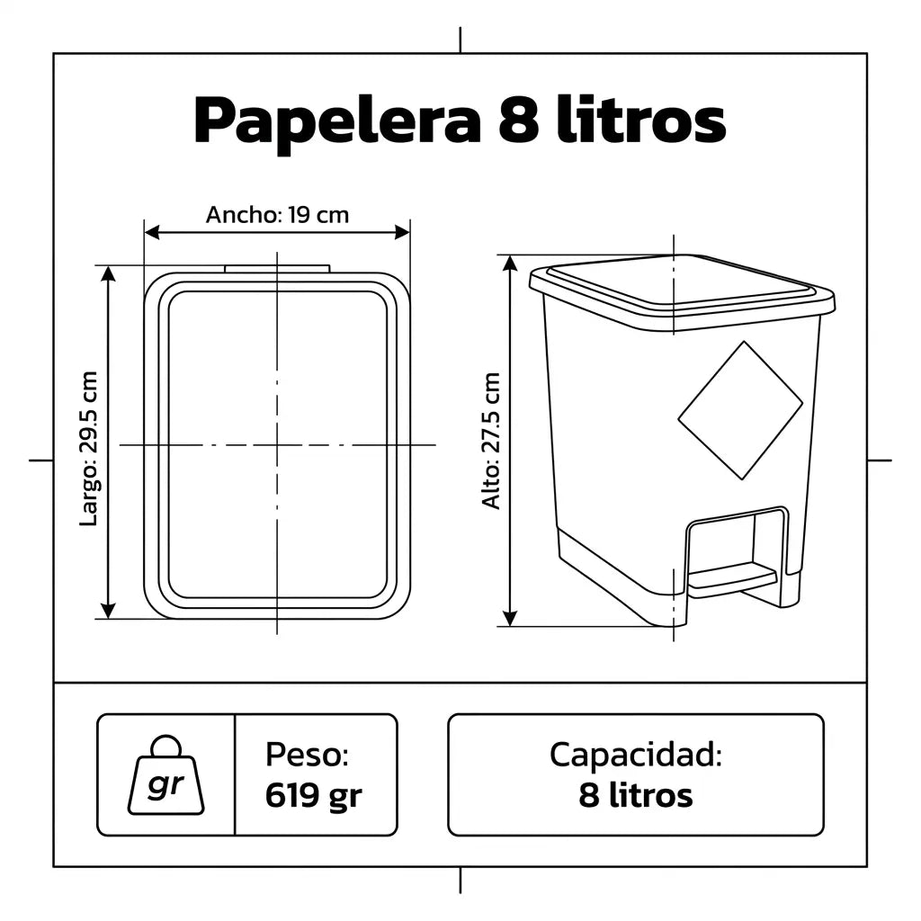 PAPELERA LUXURY PEDAL 8 LT BLANCA
