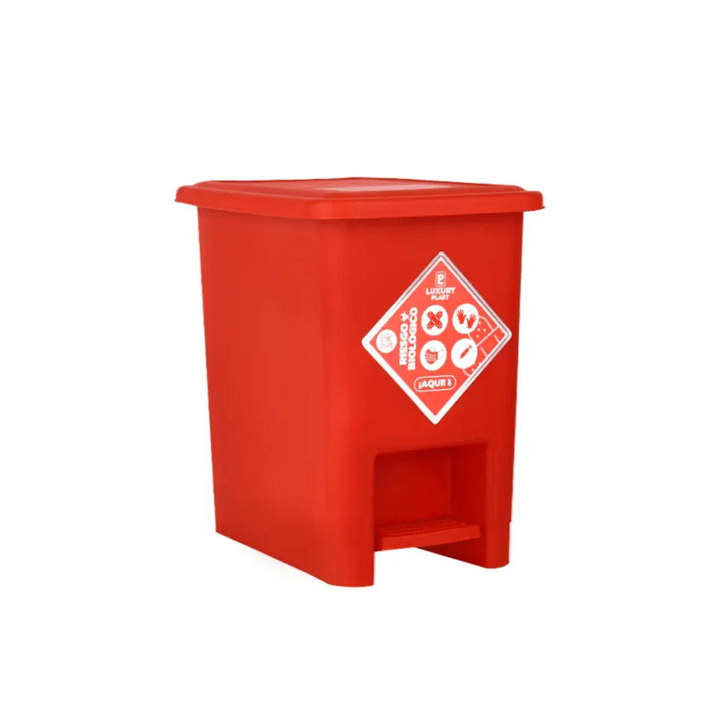 Caneca de basura Luxury Plast de 8 litros Rojo con tapa y pedal, diseño cuadrado compacto.