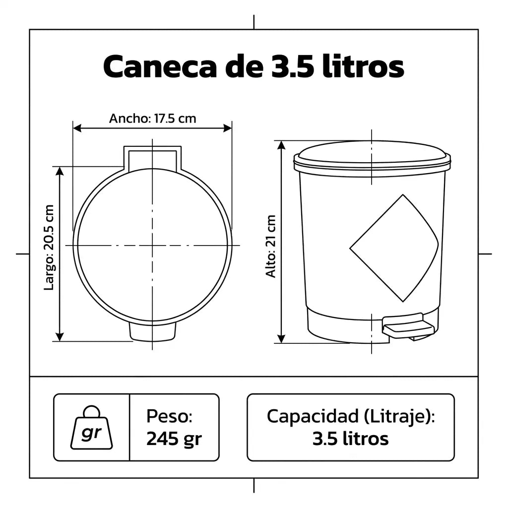 PAPELERA LUXURY PEDAL 3.5 LT BLANCO