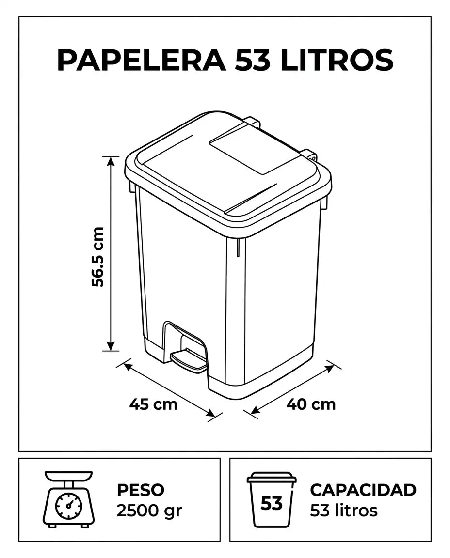 PAPELERA LUXURY PEDAL 53 LT NEGRA