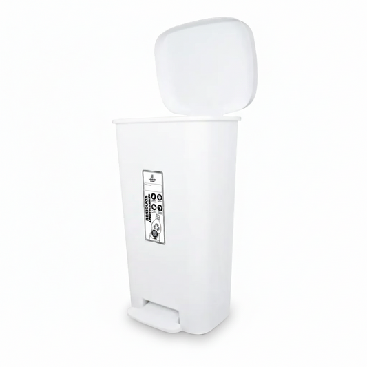 Caneca de basura Luxury Plast blanco de 45 litros con tapa y pedal para apertura.