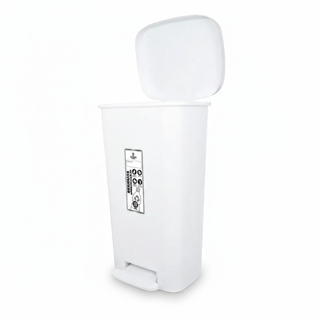 PAPELERA CUADRADA PEDAL 45 LTS BLANCA LUXURY