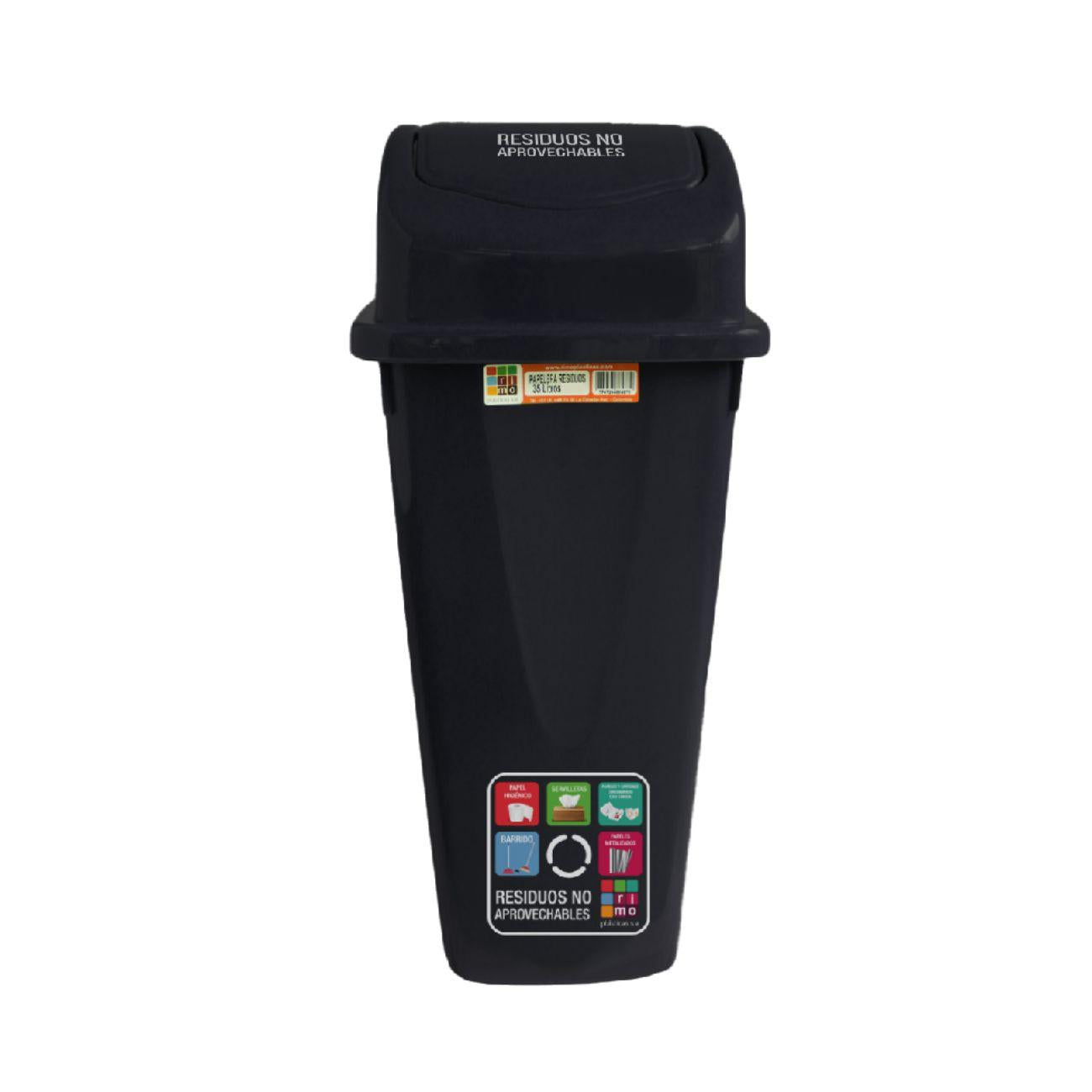 PAPELERA RIMO VAIVEN RESIDUOS ECO NEGRA 35 LT REF 14666 (EMP 12)