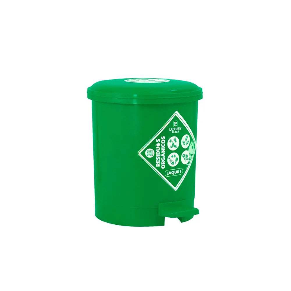 Caneca de basura Luxury Plast Verde de 3,5 litros con tapa y pedal, diseño redondo compacto.