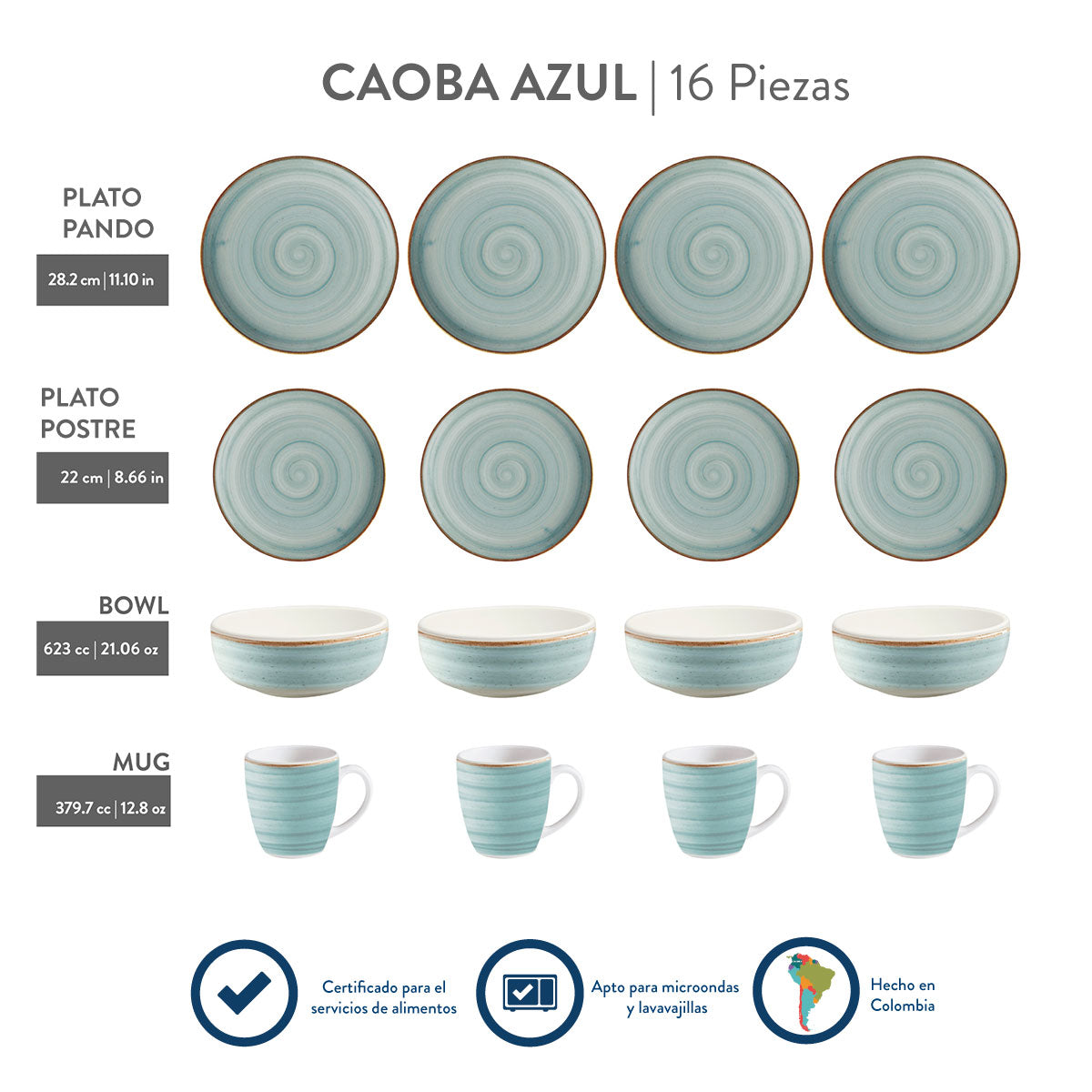 VAJILLA CORONA 4/16 PZS LOVELY-CAOBAZUL