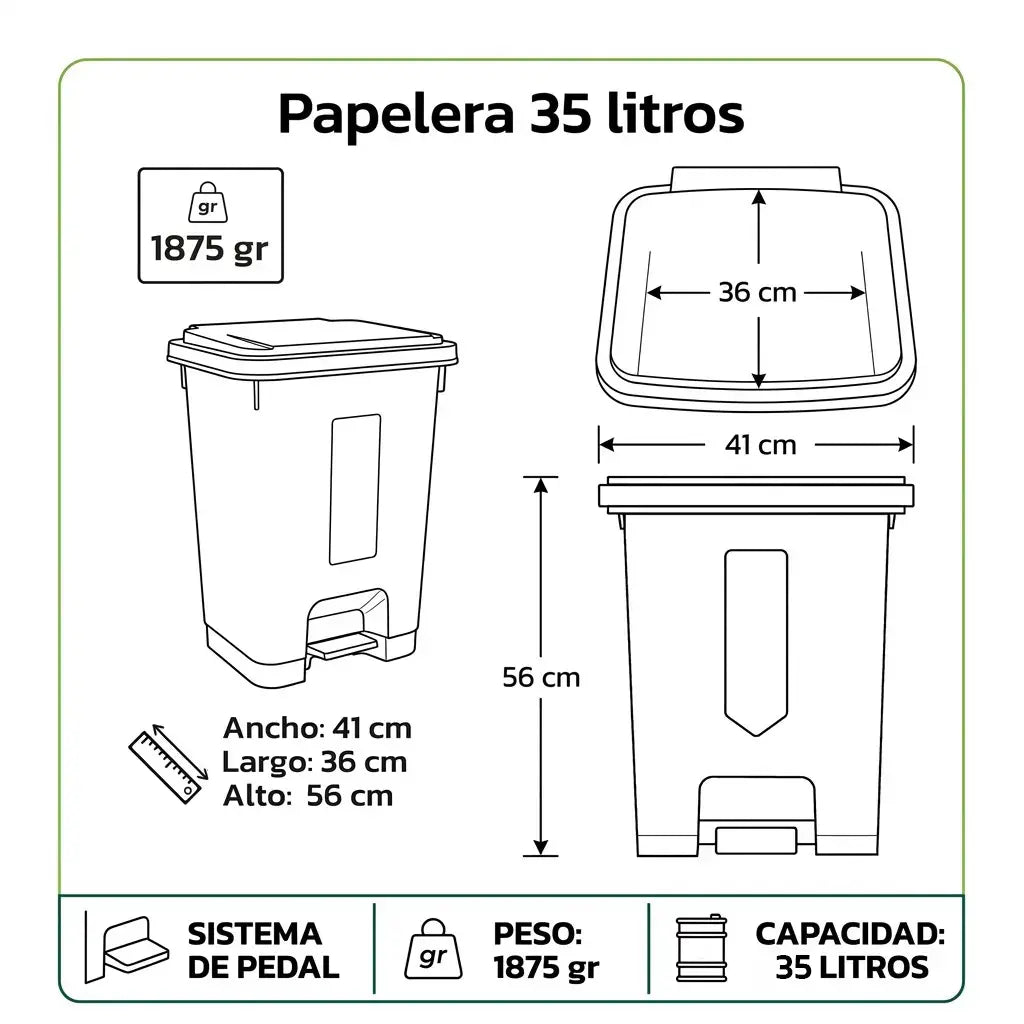PAPELERA LUXURY PEDAL 35 LT VERDE