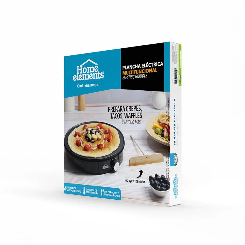 PLANCHA ELECTRICA HOME ELEMENTS REDONDA MULTIFUNCIONAL HEPE522N